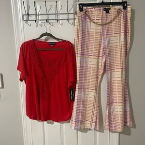 Plaid Flared Pants with Chain Detail like an angel 2x nwt matching top